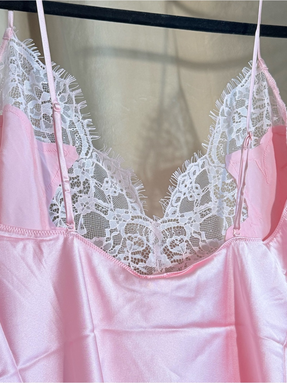 SKIMS Silk Lace-Trim Mini Slip Dress, Sz S, color Peony Tonal - Picture 4 of 10
